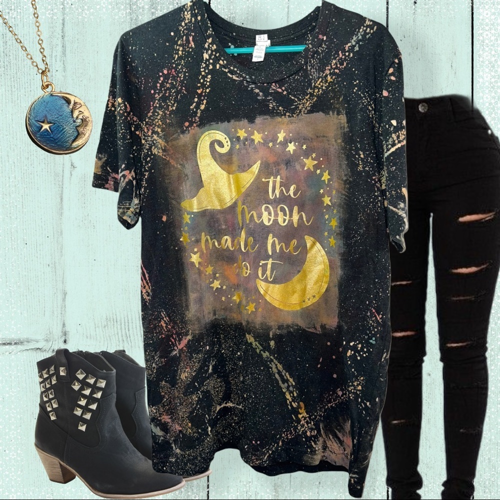 B+C Reverse Tie Dye Moon Made Me witchy tee